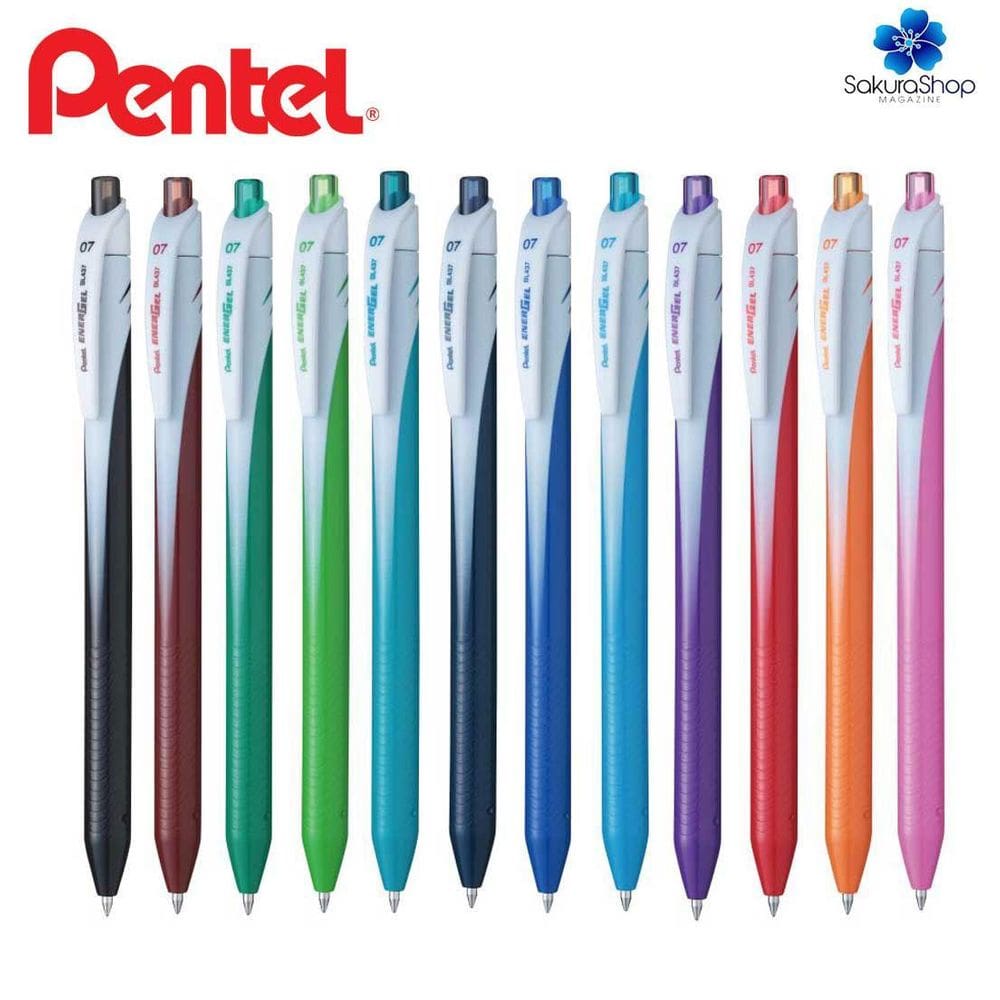 Kit 7 Caneta Gel Energel Wave Pentel 0.7 Mm Retratil