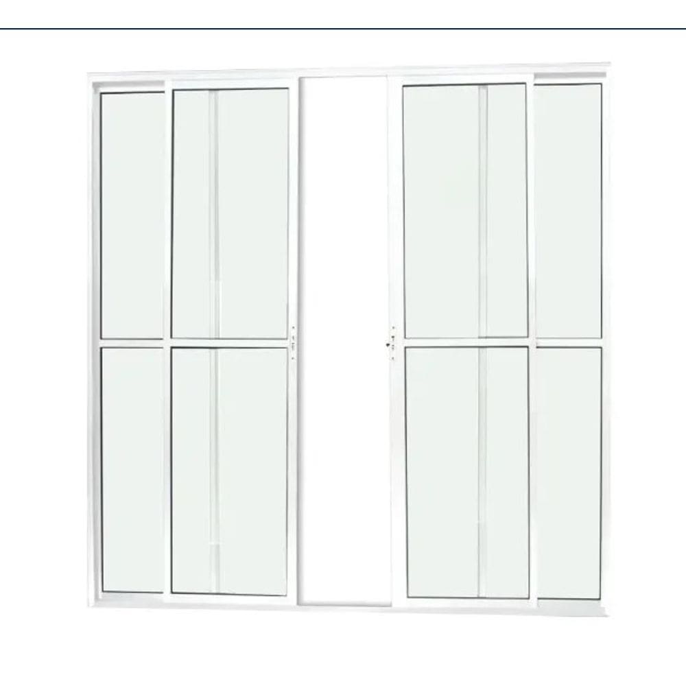 Porta Balcão 210x150 4 Folhas Vidro c/Fechadura- Alumínio Branco - Linha 25 Suprema