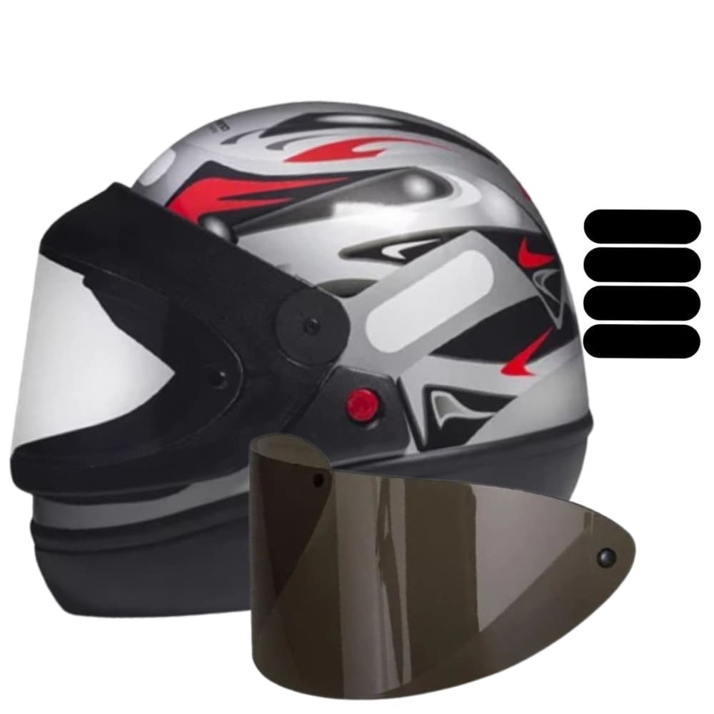 Capacete San Marino Grafic Prata Mais Viseira Fumê e Adesivo Preto