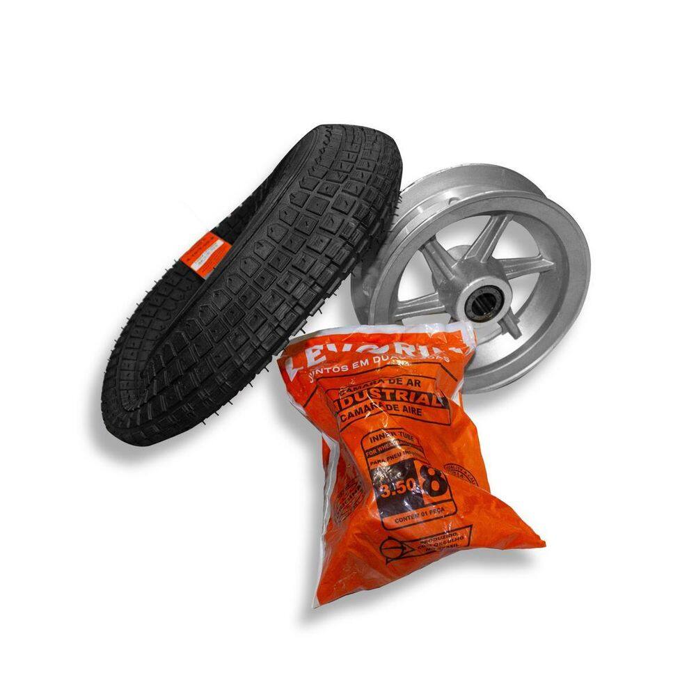 Pneu Carrinho De Mão 350-8 Com Roda E Câmara De Ar Levorin