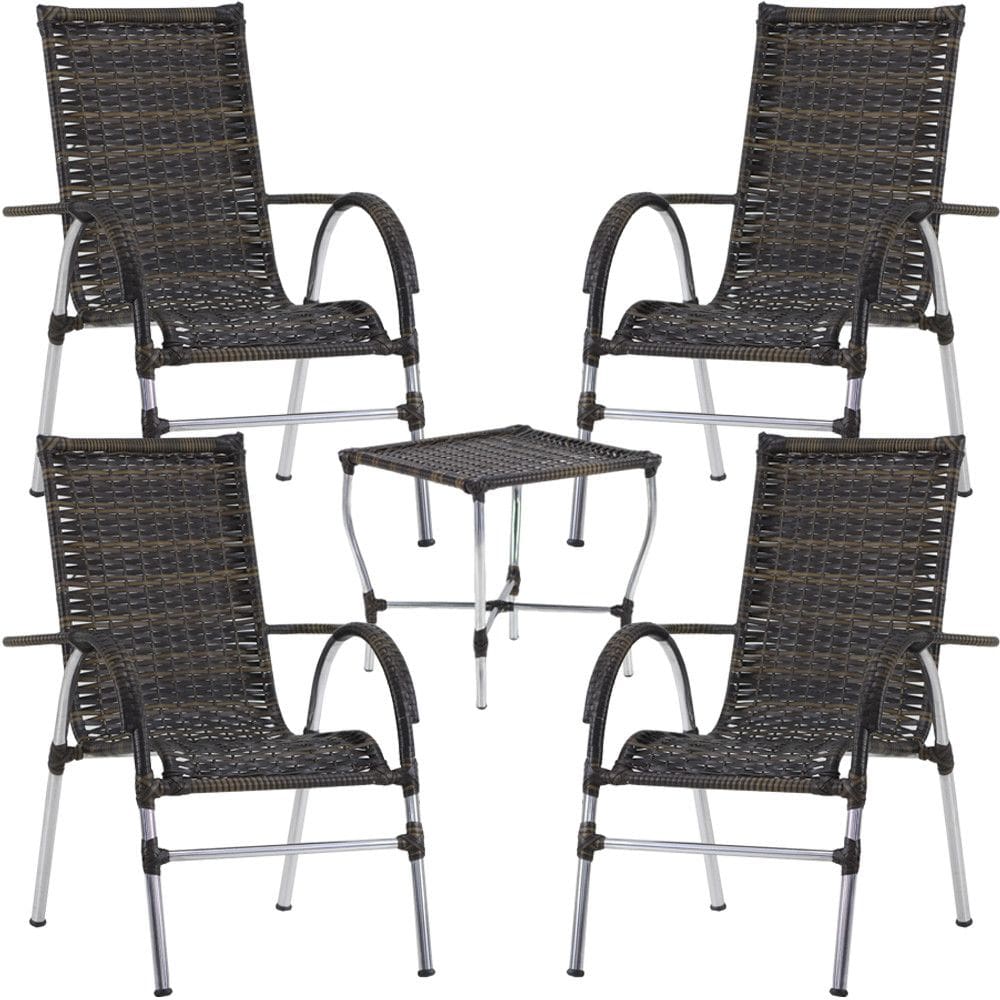 Conjunto de 4 Cadeiras e Mesa de Centro para Área Externa Resistente a Chuva e Sol Trama