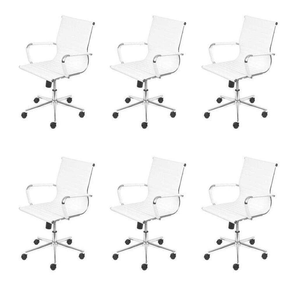 Kit 6 Cadeiras para Escritorio Diretor Esteirinha com Relax Sintético 3301 Branco