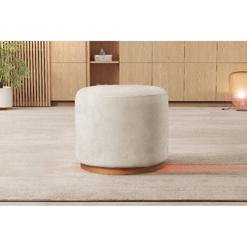 Puff Redondo para Sala Base de Madeira Linho Nude