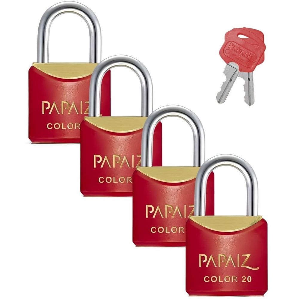 Cadeado Pequeno 20Mm Haste Curta Vermelho Com Chave 04 Un