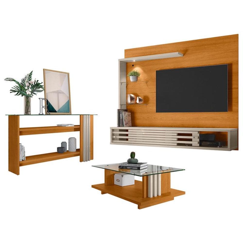 Estante Home Theater Suspenso com Aparador e Mesa de Centro Frizz Select Cinamomo Off White - Madetec