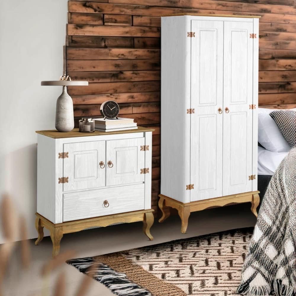 Guarda Roupa E Cômoda Rústico Madeira Maciça Branco Garapa 4000 4002 Shop JM
