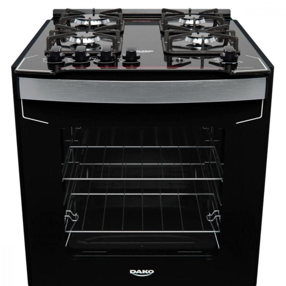 Fogão De Embutir 4 Bocas Dako Com Mesa De Vidro Preto Bivolt