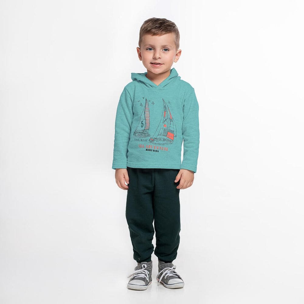 Conjunto Bebê Menino Moletom com Capuz Barco