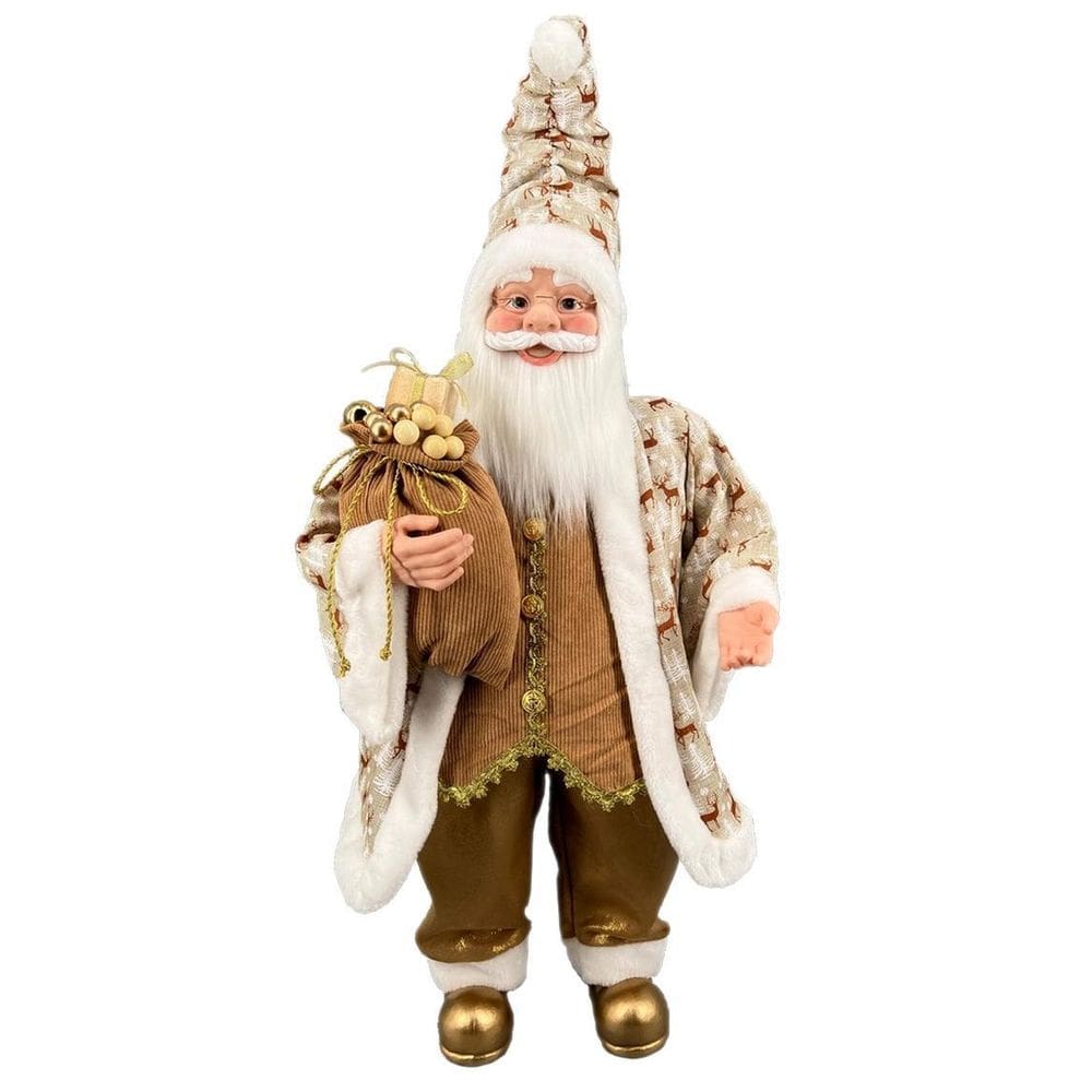 Papai Noel Gigante Linho Marrom Decoração Natal 140Cm
