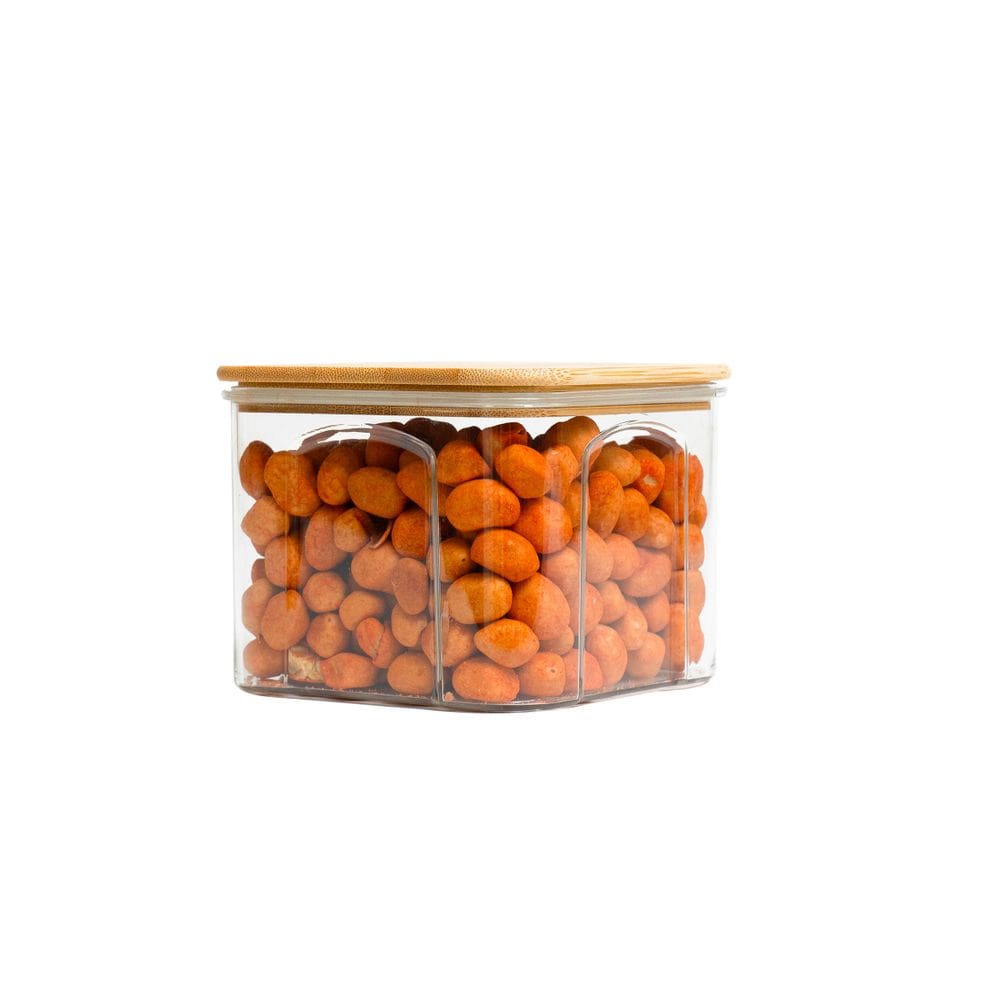 Pote acrílico 650ml com tampa bambu hermético quadrado - Tüd