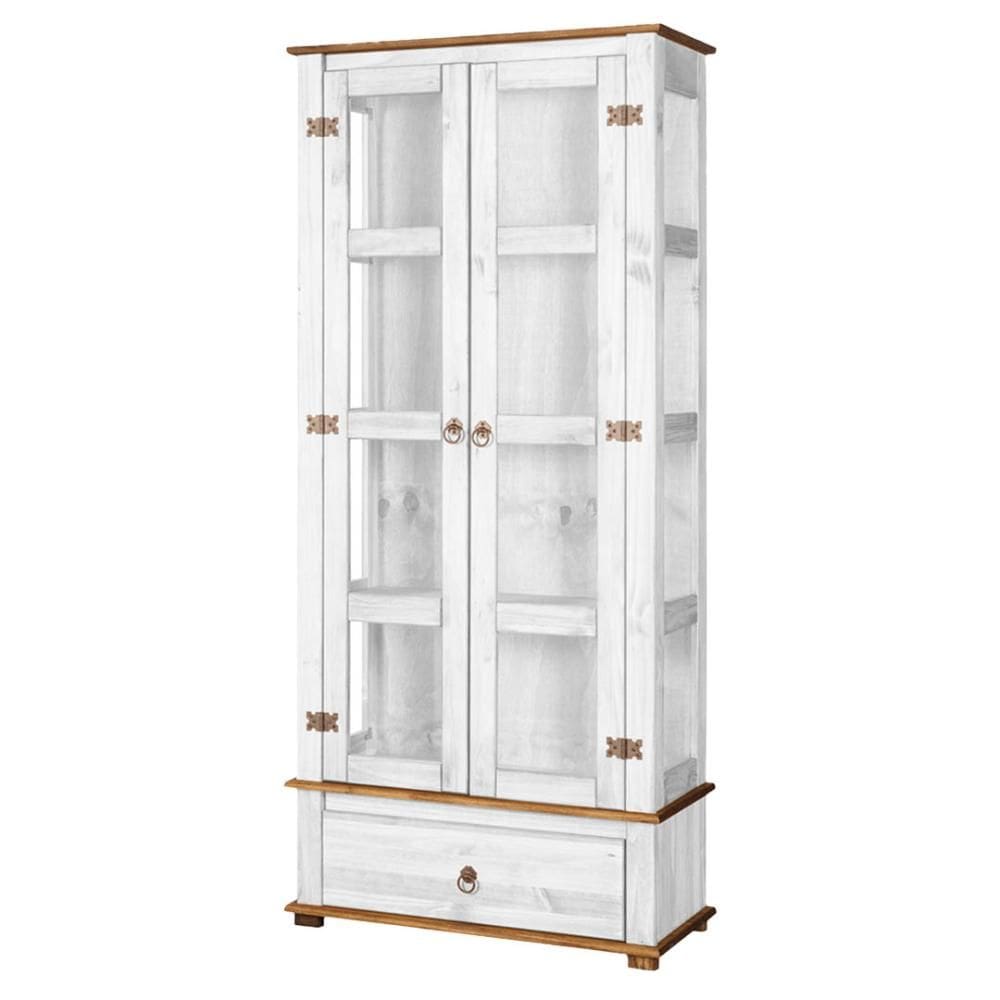 Cristaleira Madeira Maciça 2 Portas Vidro Lateral Branco Garapa D106VL Shop JM