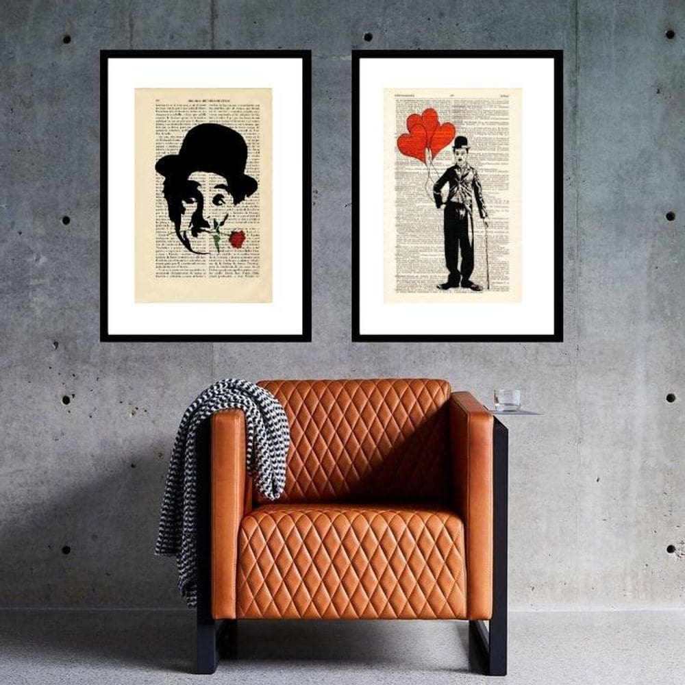 Kit 2 Quadros Charlie Chaplin - 60X48Cm