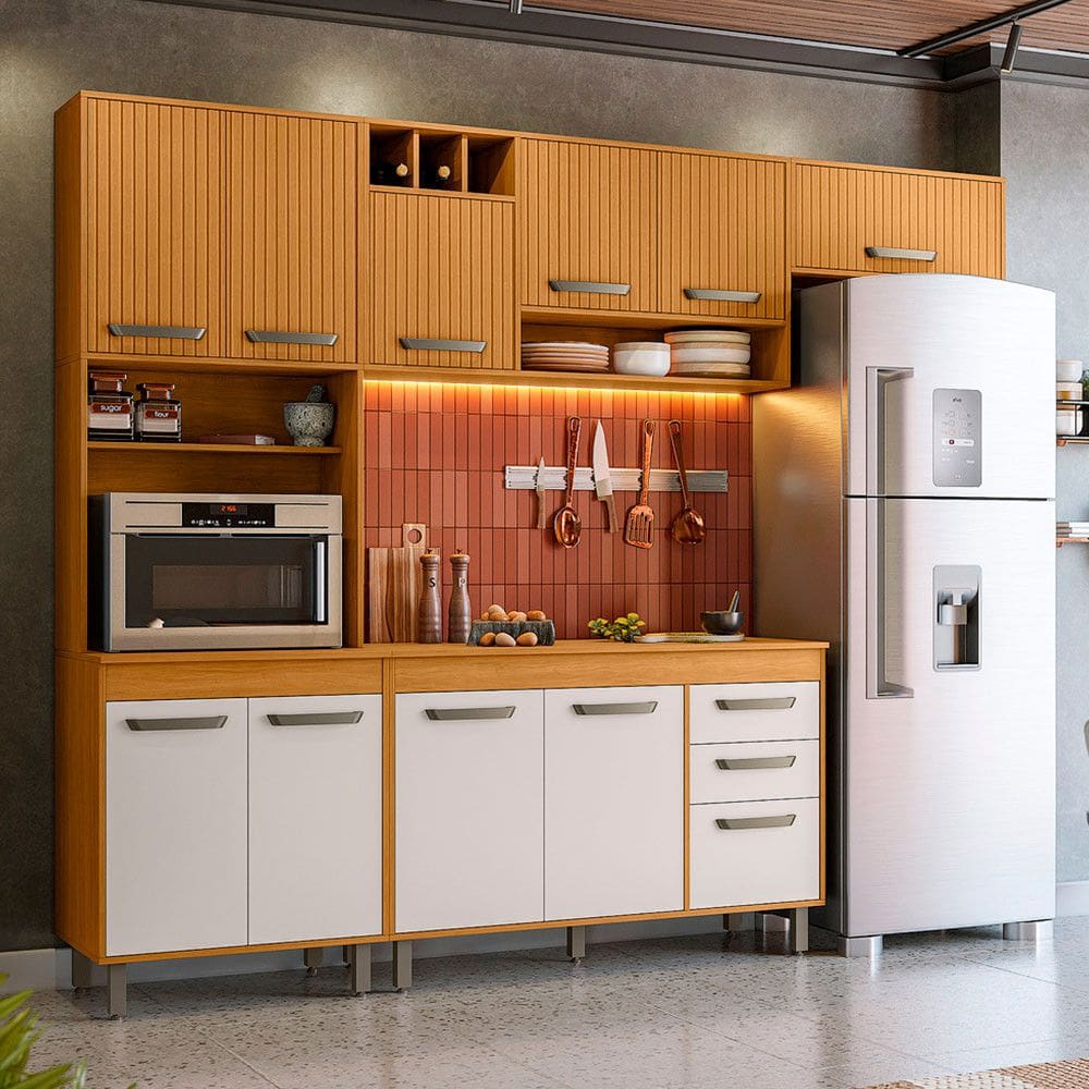 Cozinha Compacta 4 Peças com Balcão e Tampo Malta Poliman Moveis