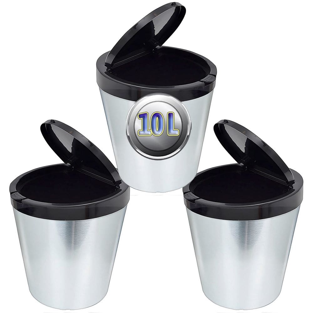 Kit 3 Cestos de Lixo Redondo de 10L com Tampa Click Label Resistente