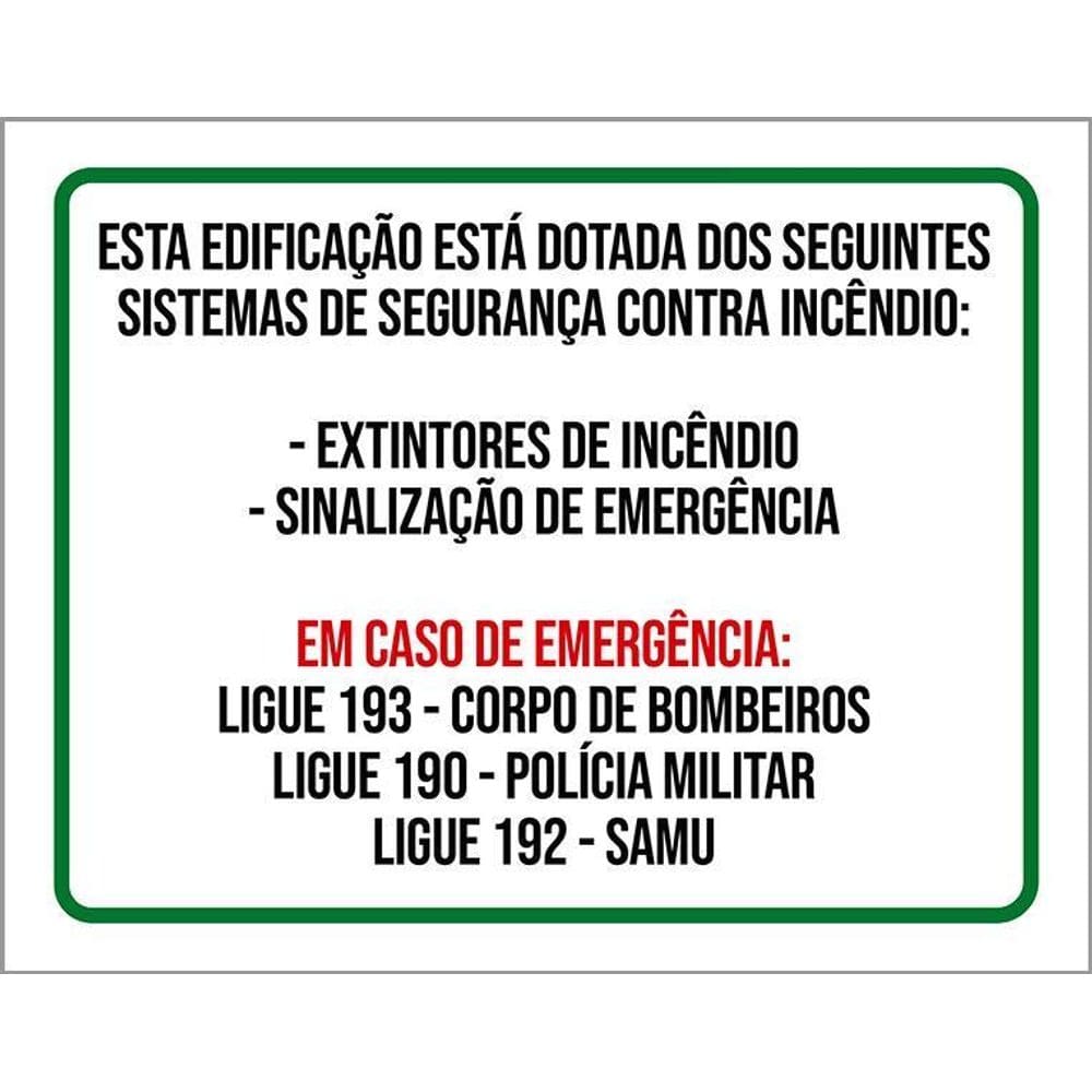 Placa Edificação Sistema Segurança Contra Incêndio 18X23