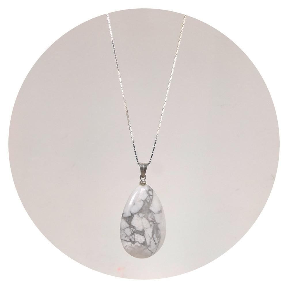 Colar 60Cm Prata 925 Howlita Em Gota Estilo Carrara Natural
