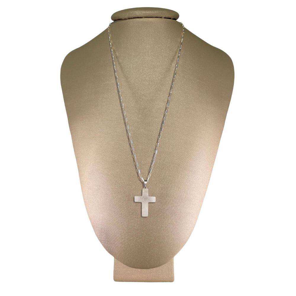 Colar Prata 925 Cadeado Quartzo Branco Cruz P. Vecchio Joias