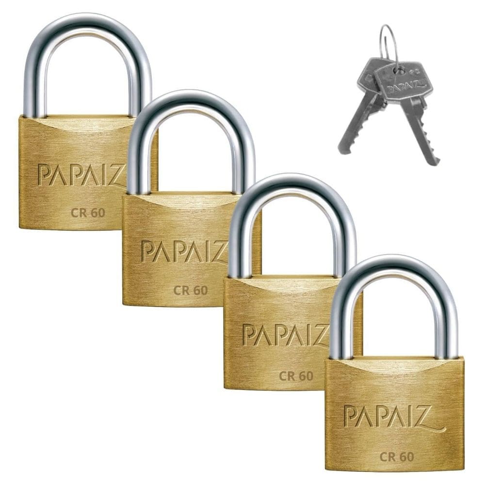 Cadeado Grande 60Mm Haste Curta Latão Dourado Com Chave 04Un