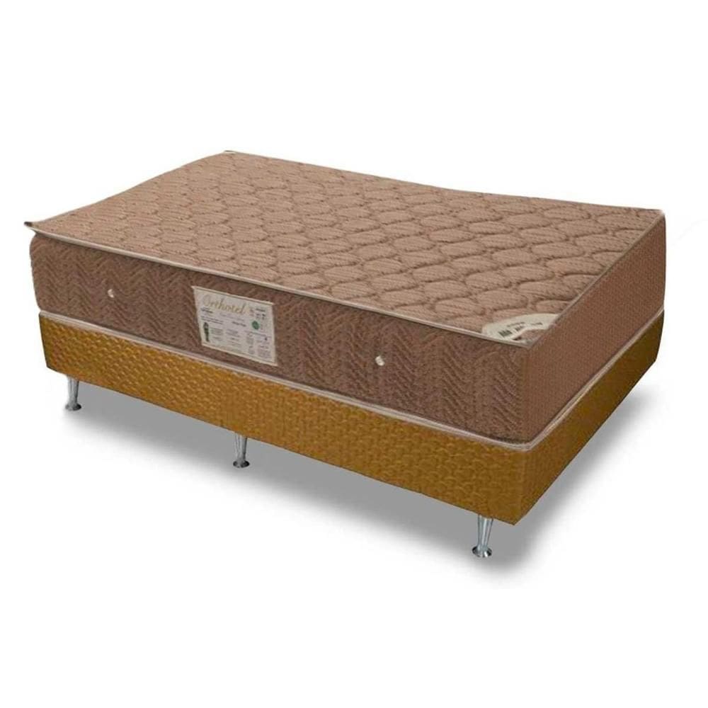 Cama Box Queen: Colchão Molas Ortobom Hotelaria Nanolastic Orthotel Spring + Base CRC Marrom(158x198)