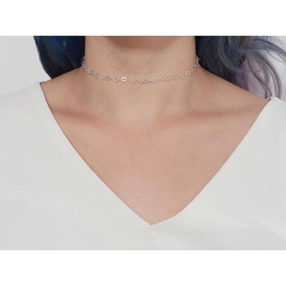 Choker Colar Corrente Fio Coração Prata 925