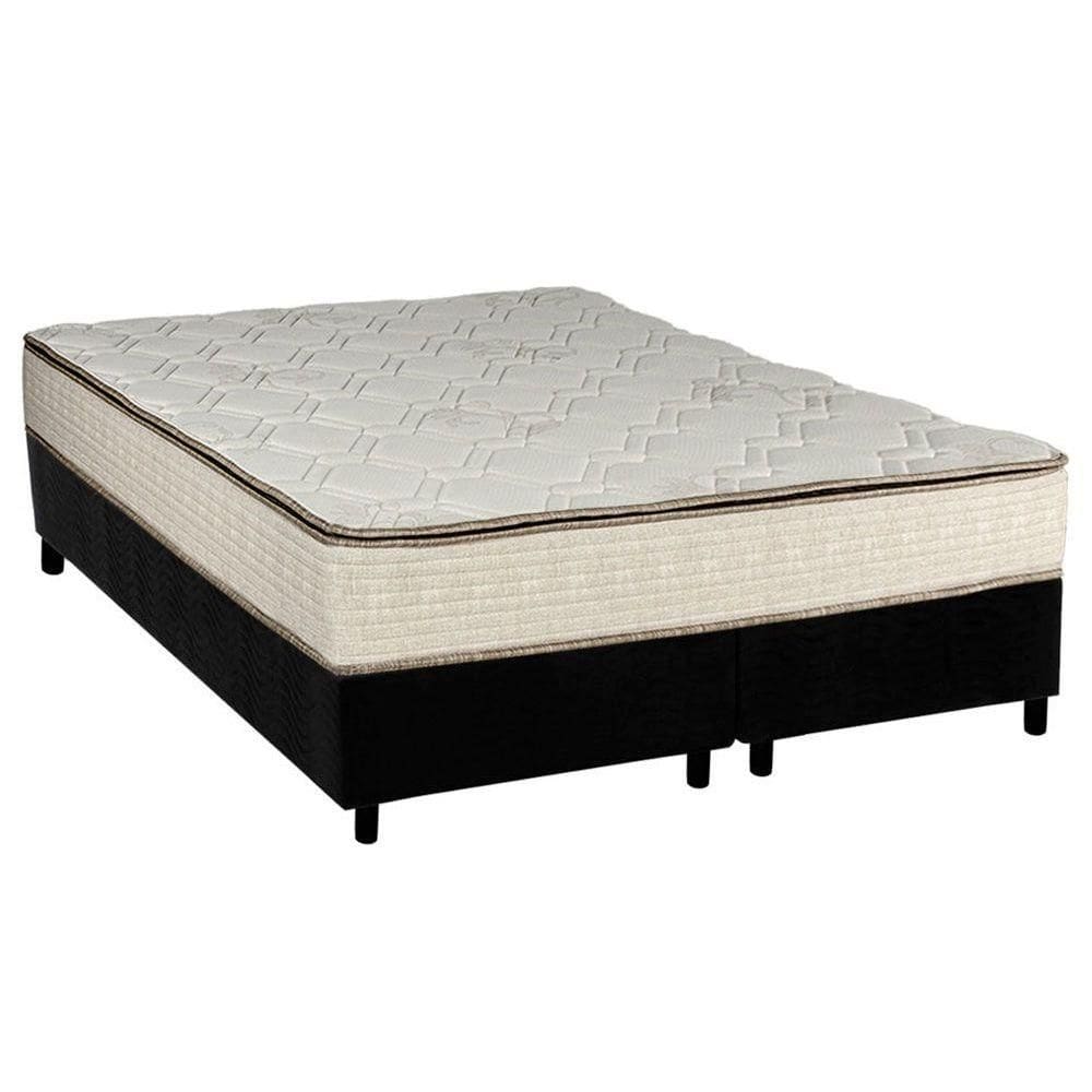 Cama Box Queen: Colchão Molas Luckspuma Bonnel Montreal Spring + Base CRC Suede Black(158x198)