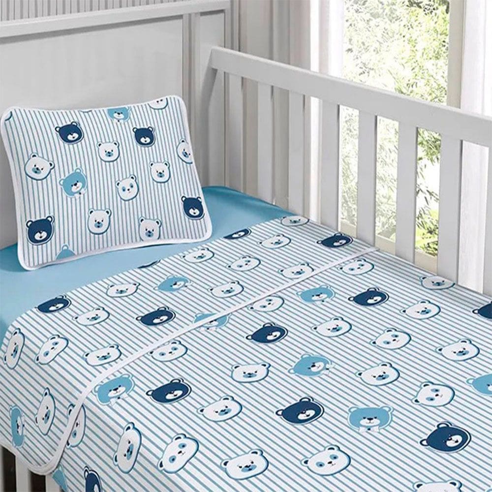 Jogo de Cama Tecebem Malha Berço Estampado Generosidade 3 Peças Azul