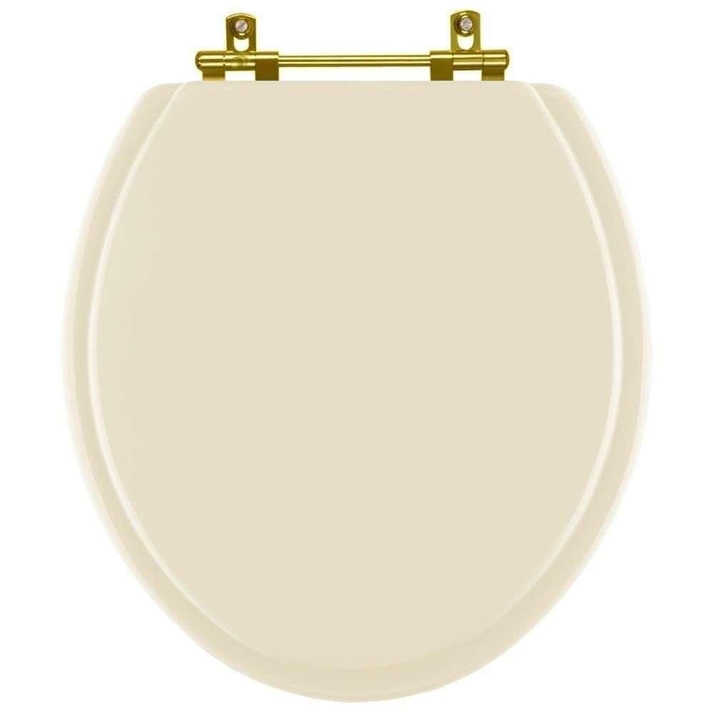 Assento Sanitario Laqueado Convencional Universal Oval Bone com Ferragem Dourada