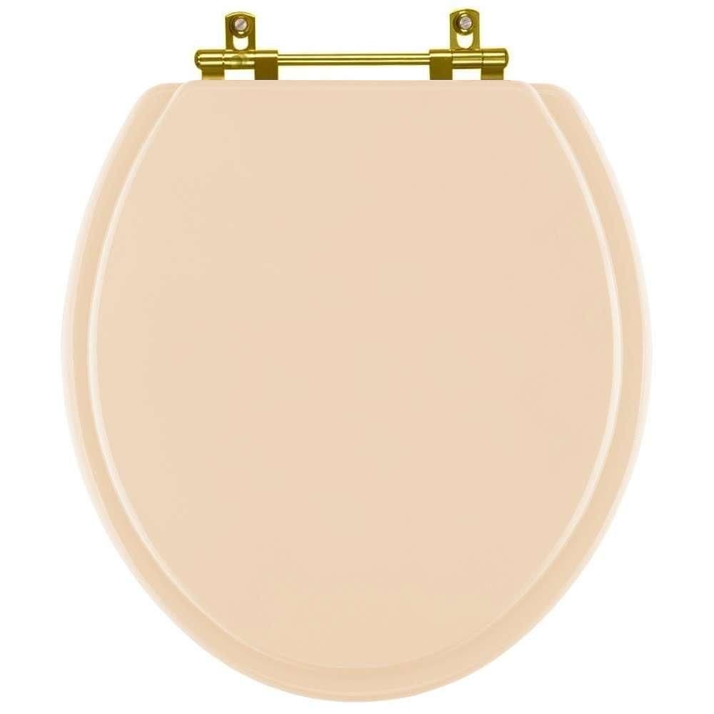 Assento Sanitario Poliéster Convencional Oval Rosa Floral para vaso Deca com Ferragem Dourada