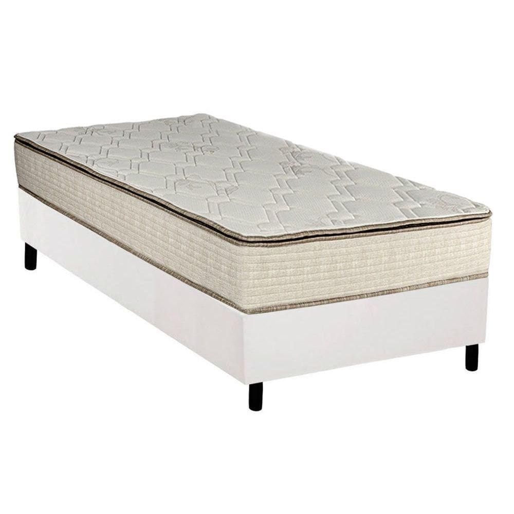Cama Box Solteiro: Colchão Molas Luckspuma Bonnel Montreal Spring + Base CRC Courano White(88x188)