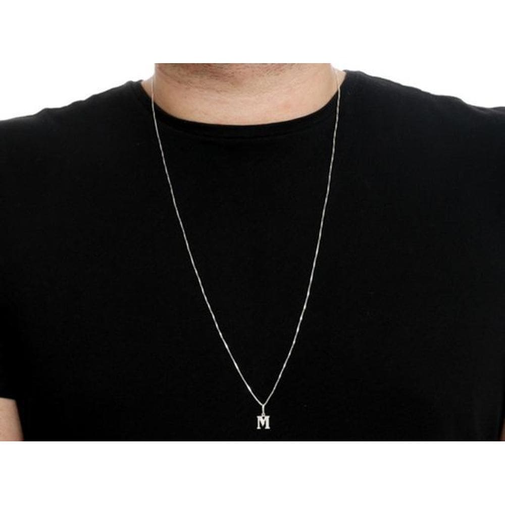 Corrente Masculina Veneziana Colar Prata 70Cm Letra M Cor