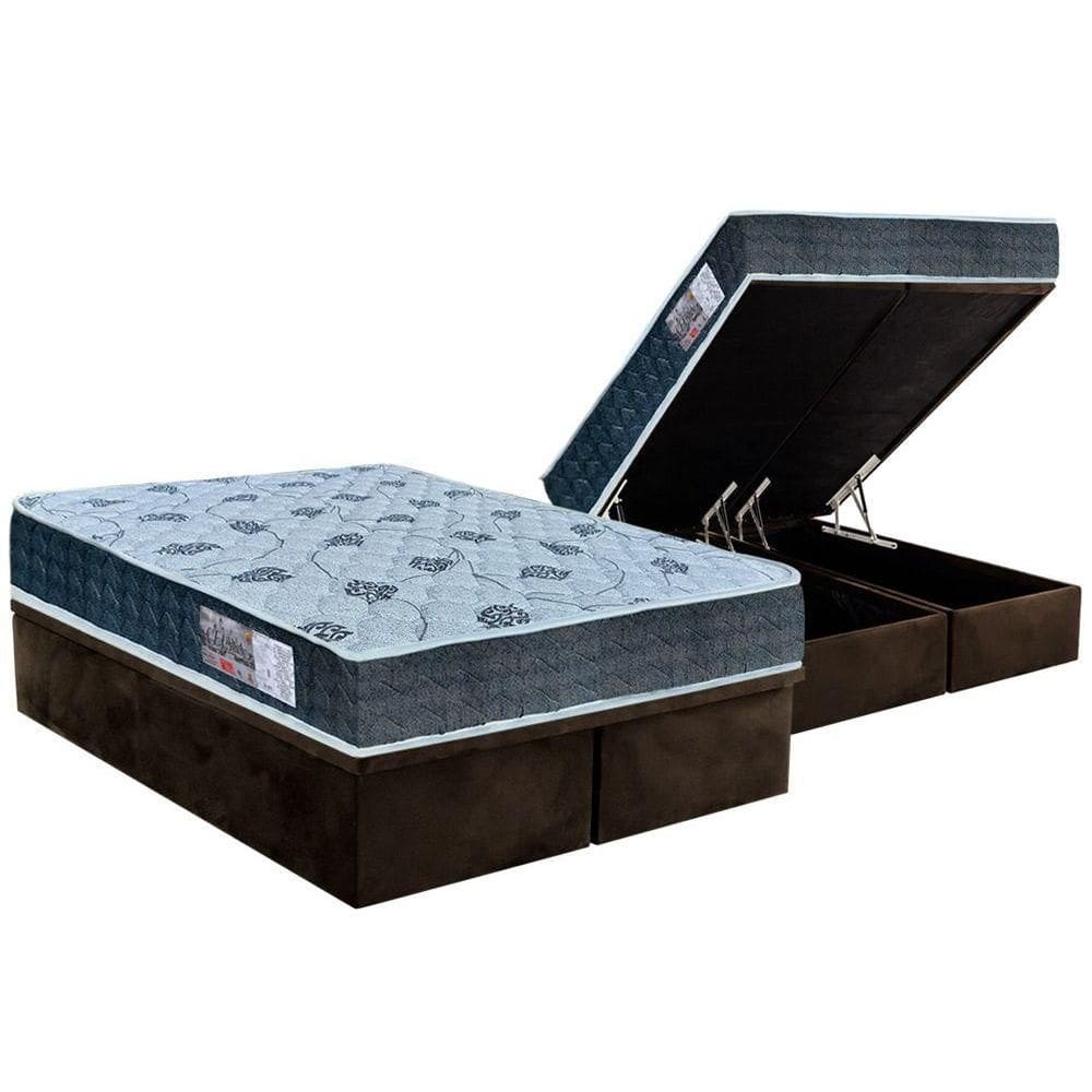 Cama Box Baú Queen: Colchão Espuma Orthoflex D45 / EP Cecina + Base CRC Suede Brown(158x198)