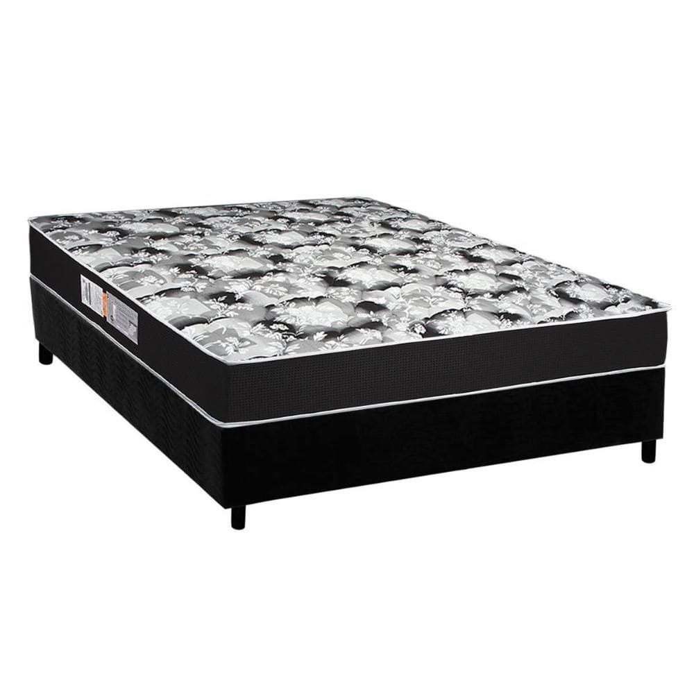 Cama Box Casal: Colchão Espuma Luckspuma D45 Gran Luck Pro + Base CRC Suede Black(138x188)