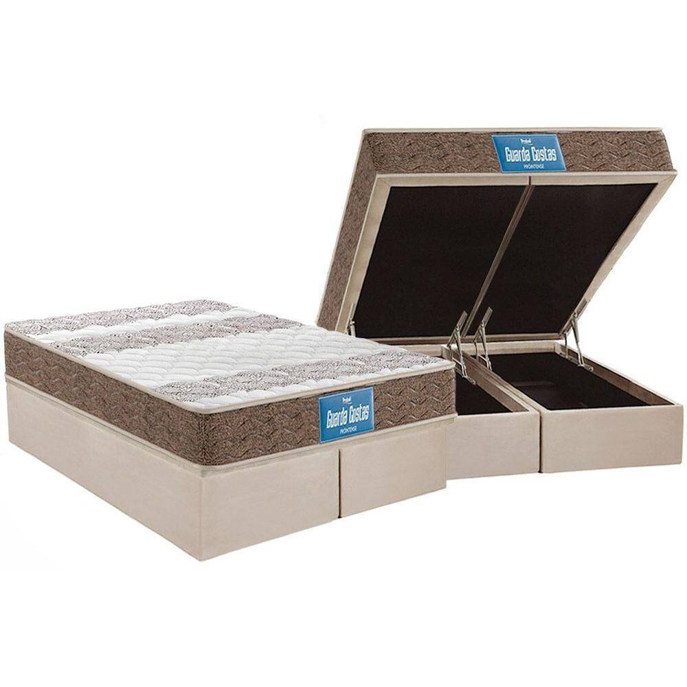 Cama Box Baú Queen: Colchão Espuma Probel D33 / EP Guarda Costas PróIntense Plus Double Face + Base CRC Suede Clean(158x198)