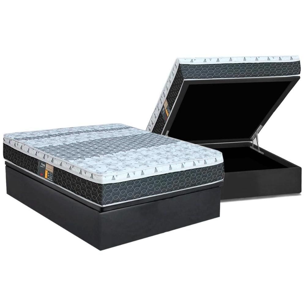 Cama Box Baú Casal: Colchão Molas Castor Bonnel System Class One Face + Base CRC Suede Gray(138x188)