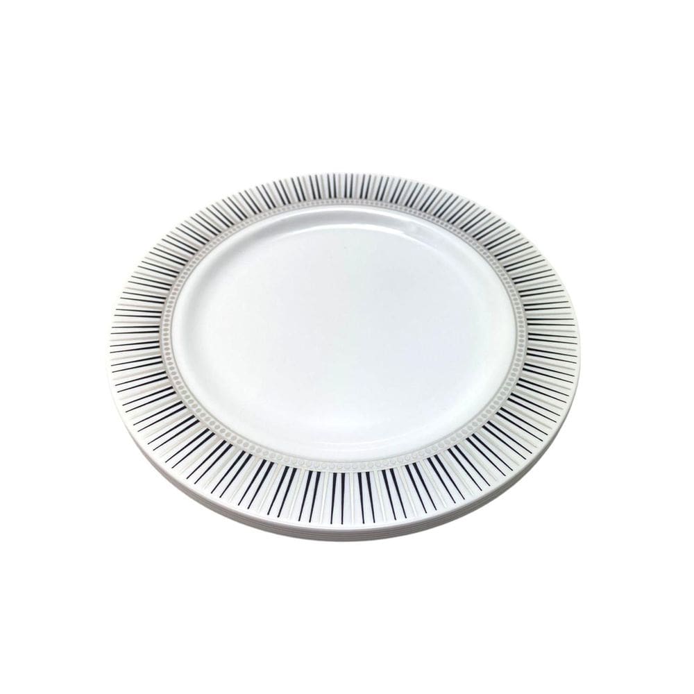 Kit 24 Pratos Redondo Borda Pino Prata Acrílico 18Cm Luxo