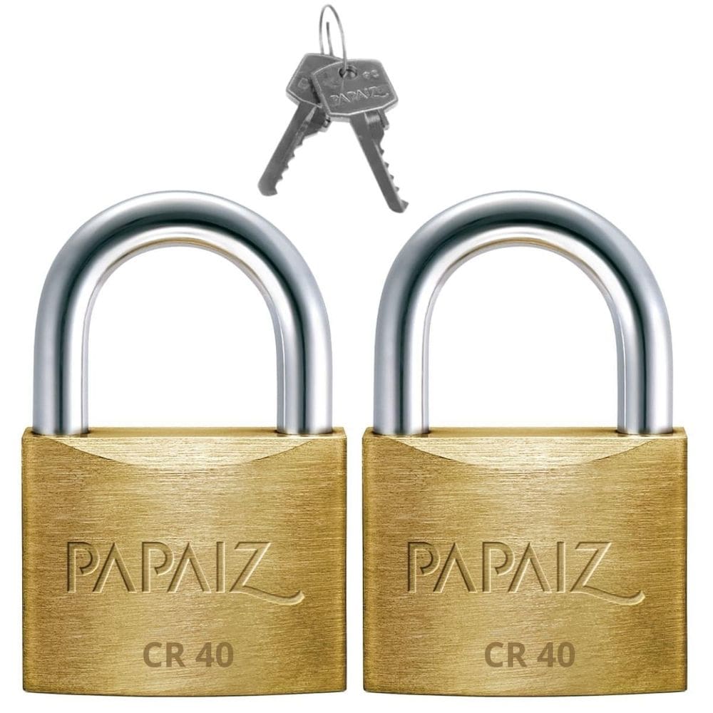 Cadeado Médio 40Mm Haste Curta Latão Dourado Com Chave 02 Un