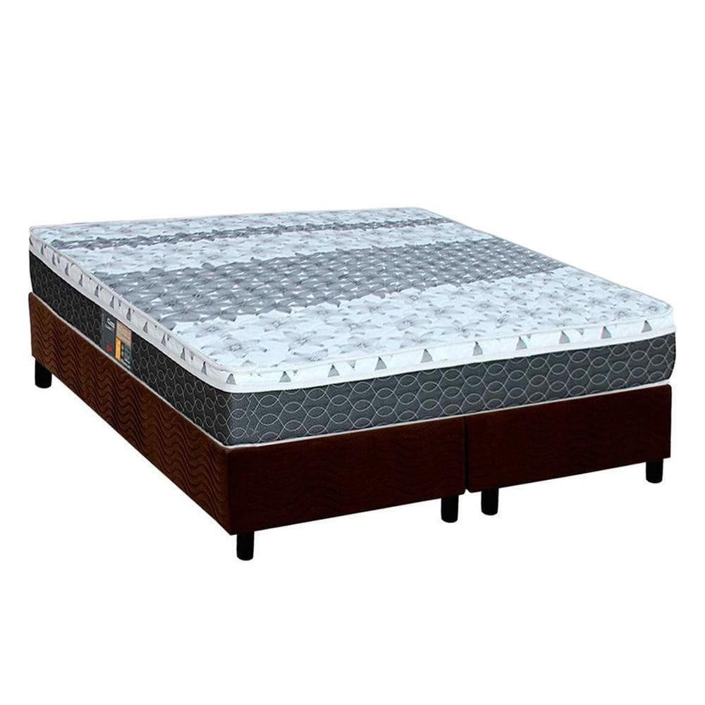 Cama Box King: Colchão Molas Castor Bonnel System Class + Base CRC Suede Marrom(193x203)