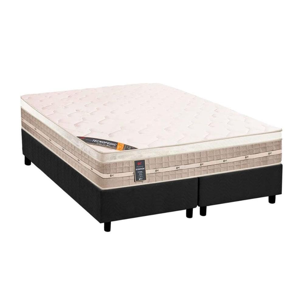 Cama Box King: Colchão Molas Castor Bonnel Premium Tecnopedic + Base CRC Suede Cinza(193x203)