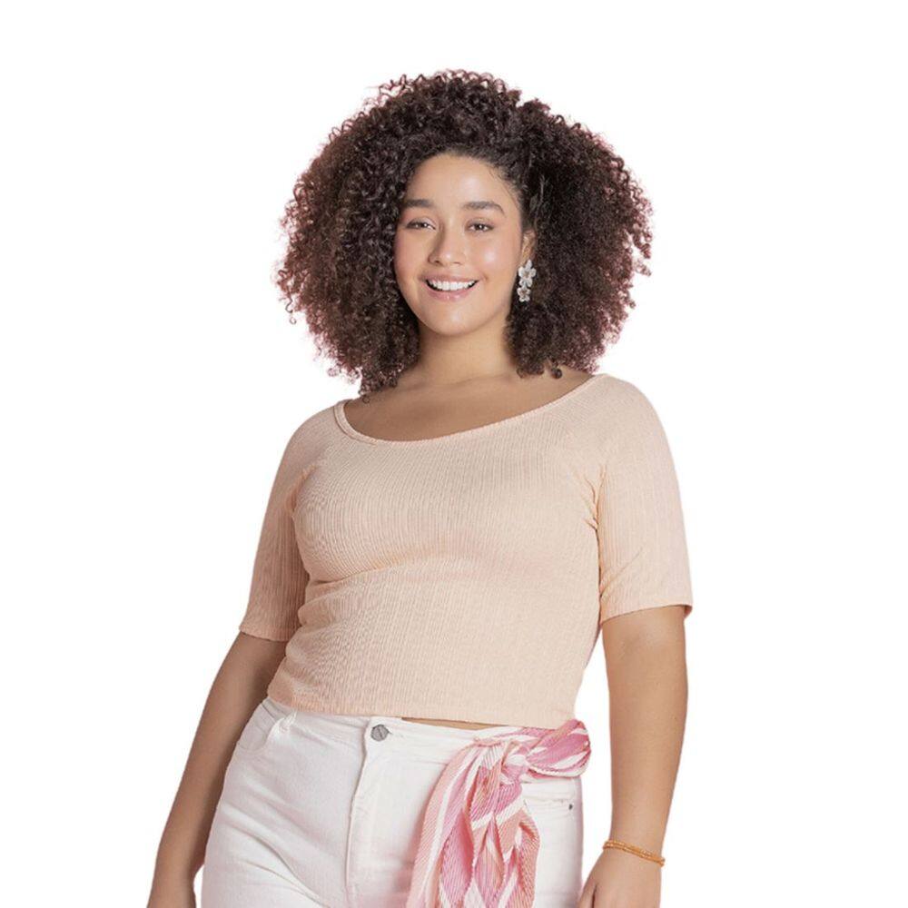 Blusa Feminina Plus Size Manga Curta Tricot