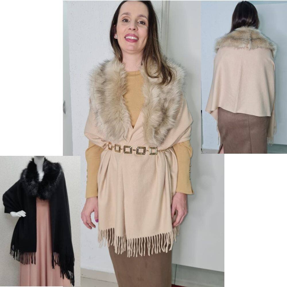 Pashmina com gola pêlo