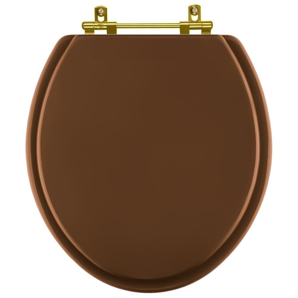 Assento Sanitario Poliéster Convencional Universal Oval Ocre com Ferragem Dourada