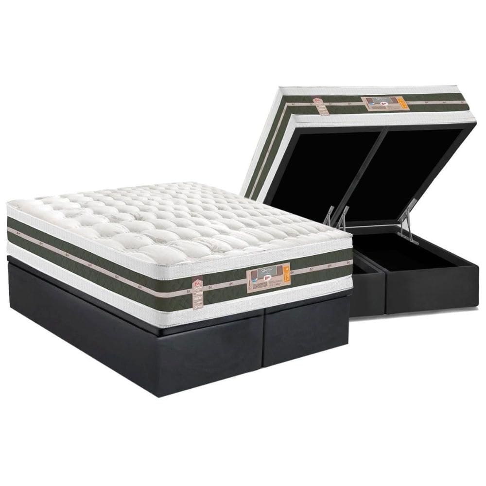 Cama Box Baú Queen: Colchão Molas Castor Bonnel Silver Star Air Double Face + Base CRC Suede Gray(158x198)