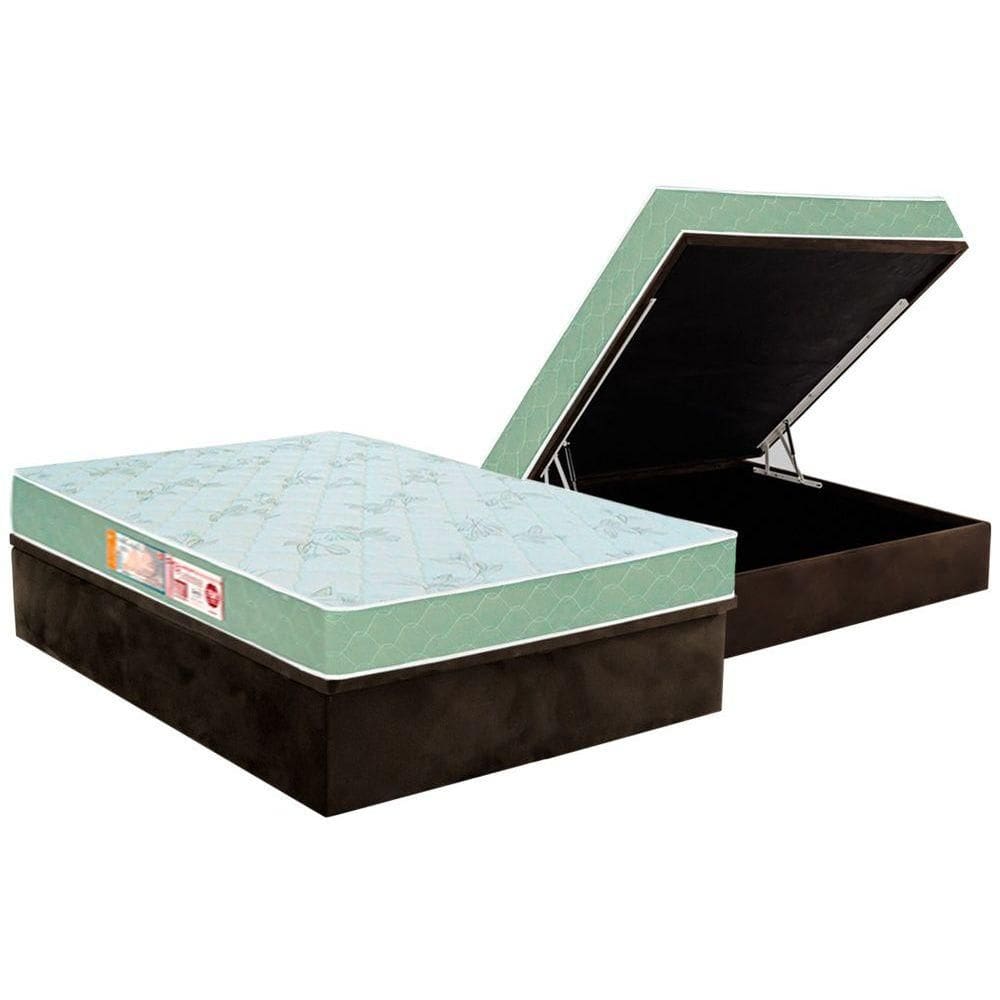 Cama Box Baú Casal: Colchão Espuma Castor D33 Sleep Max Duplo + Base CRC Suede Brown(138x188)