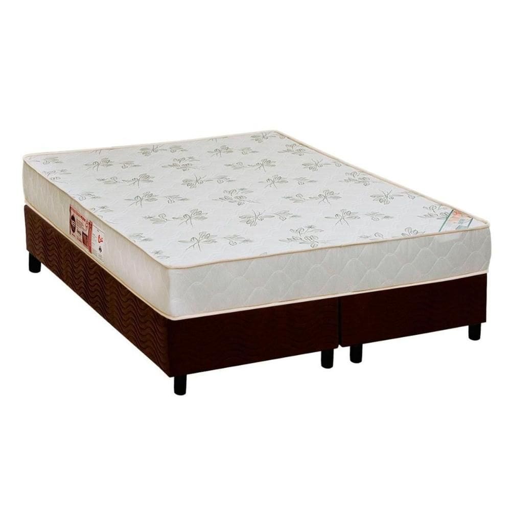 Cama Box Queen: Colchão Espuma Castor D33 Sleep Max Relax + Base CRC Suede Brown(158x198)