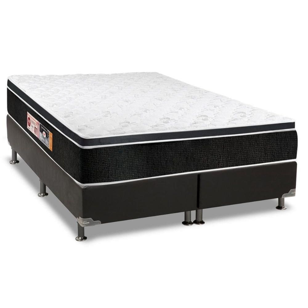 Cama Box Queen: Colchão Espuma Castor D33 Black e White + Base CRC Suede Black(158x198)