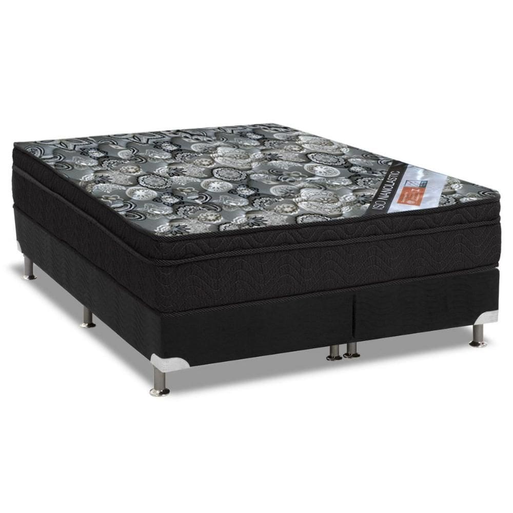Cama Box Queen: Colchão Molas Ortobom Nanolastic ISO Firme + Base CRC Suede Black(158x198)