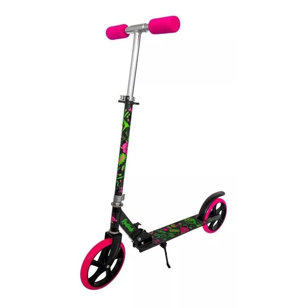 Patinete Ferro Rodas Grandes Rosa Adulto Criança 100Kgs