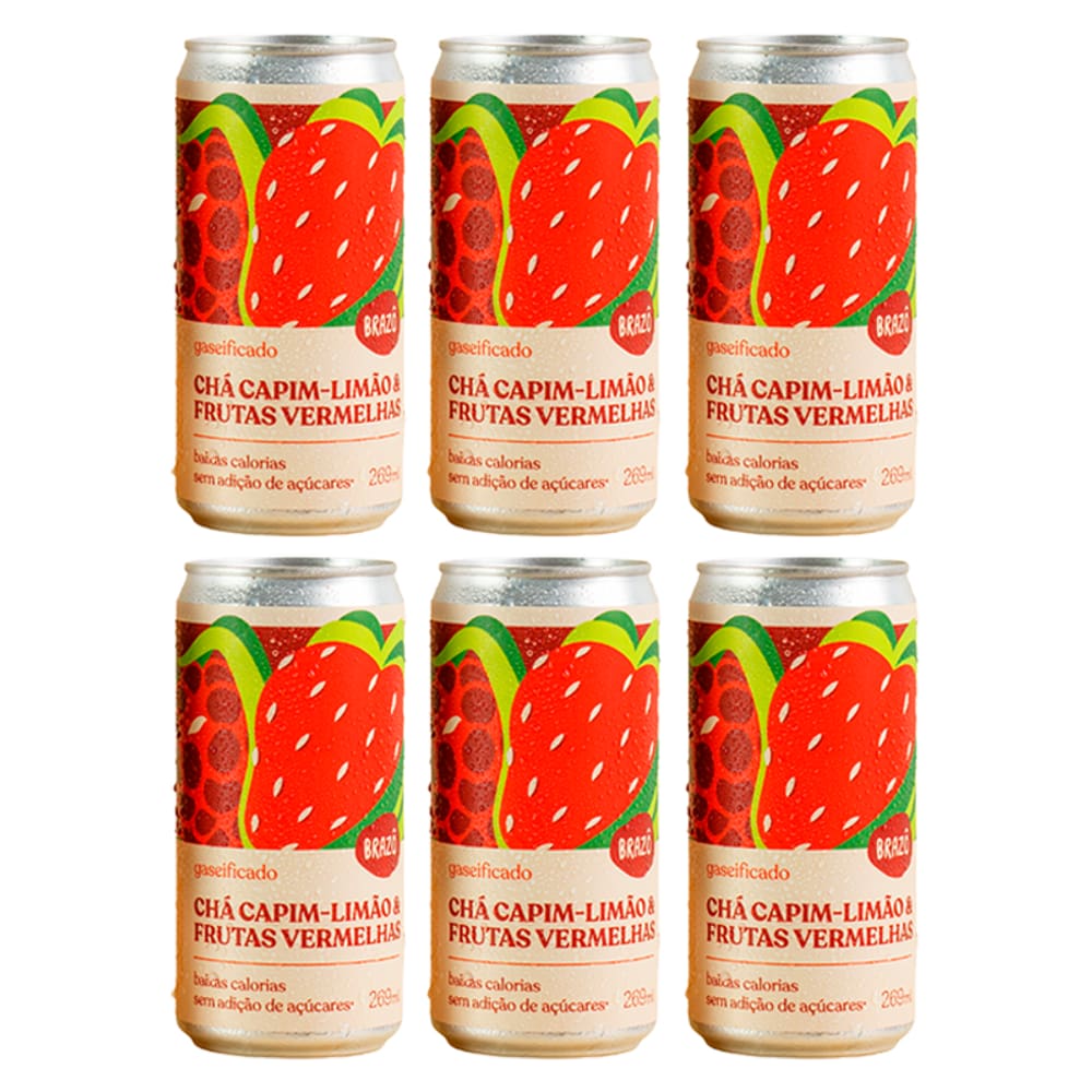 Kit 6X: Chá de Capim Limão com Frutas Vermelhas Gaseificado Brazô 269ml