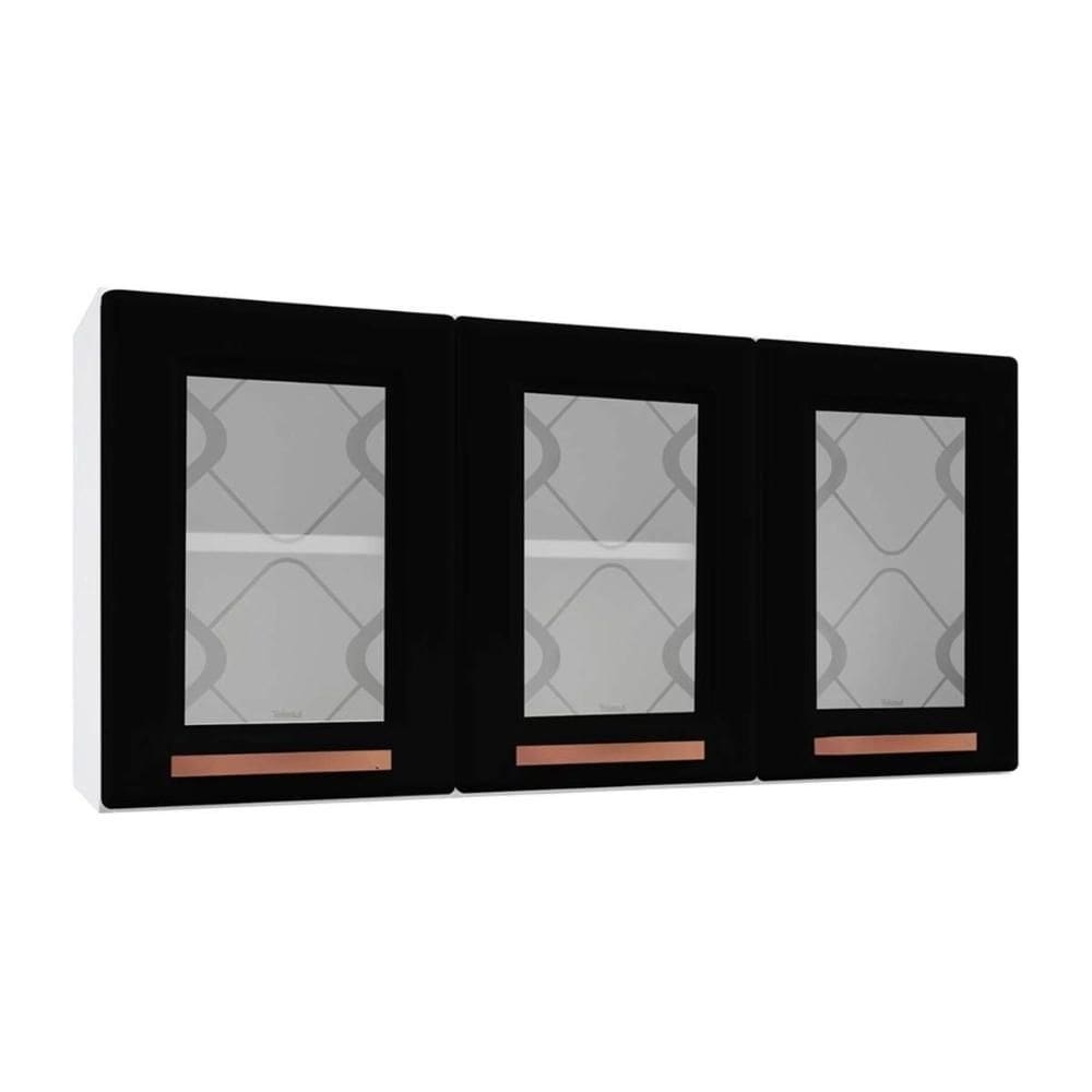 Módulo Cozinha Telasul Mirage New Armário  3 Portas c/ Vidro Branco/Preto