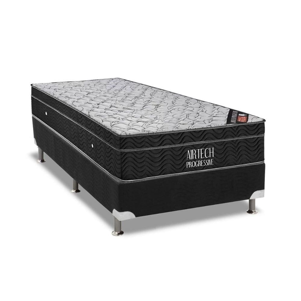 Cama Box Solteiro: Colchão Molas Ortobom Nanolastic Airtech Progressive + Base CRC Suede Black(88x188)